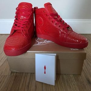 Christian Louboutin high Top Red Python Skin sneaker